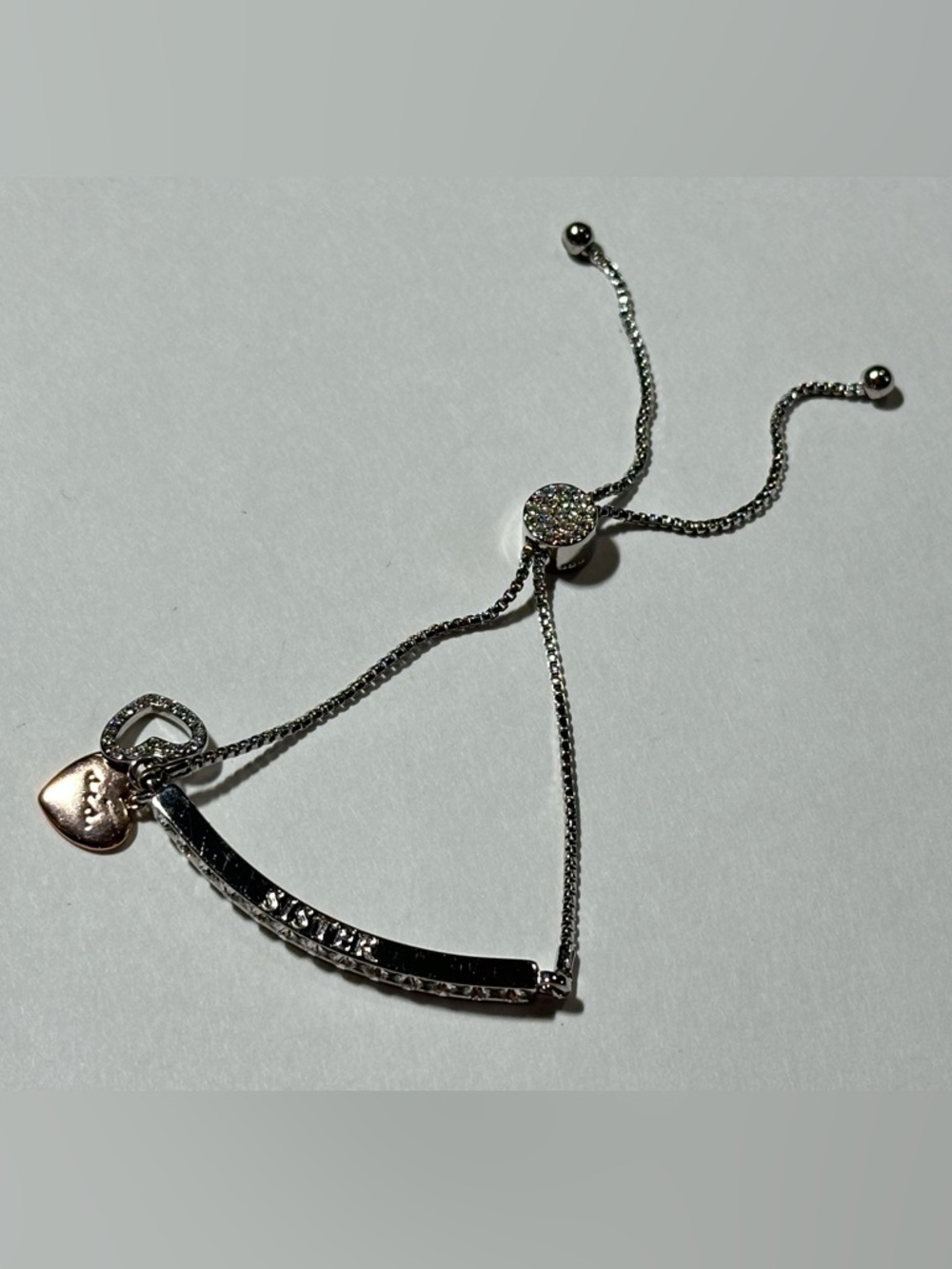 ‘Sis’ Sister Adjustable Bracelet w/ Pavé Crystal Bar Bling IBB CN Stackable